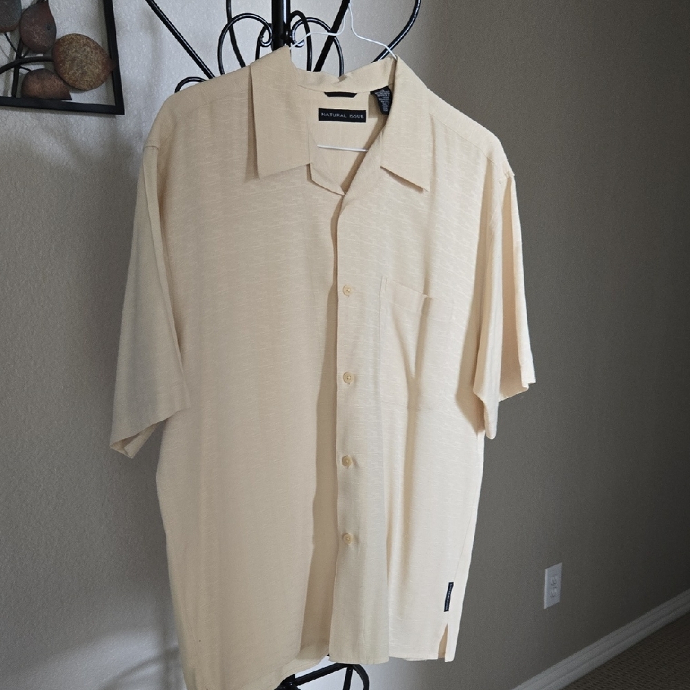 Men's Short Sleeve Cream Button-Down Shirt